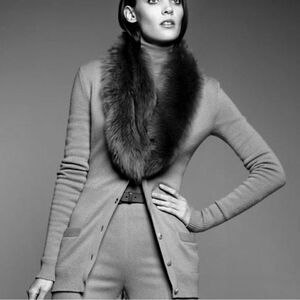 Ralph Lauren Black Cashmere Lamb Shearling Collar Cardigan Sweater